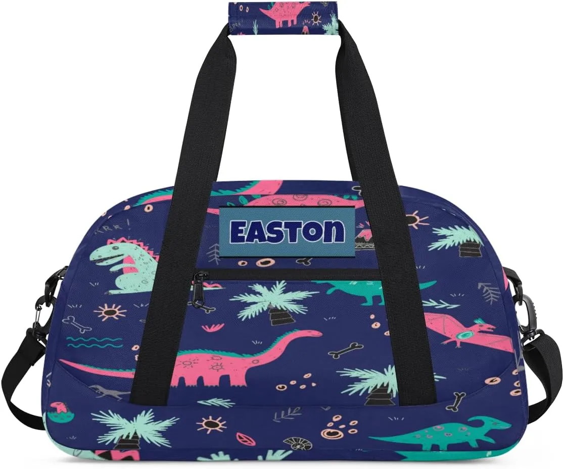 Personalized Kids Sports Gym Bag, Custom Sport Duffel Bag, Cheerleading Dance Bag Weekender Bags Travel Duffel Bag for Girl Colorful Dinosaurs