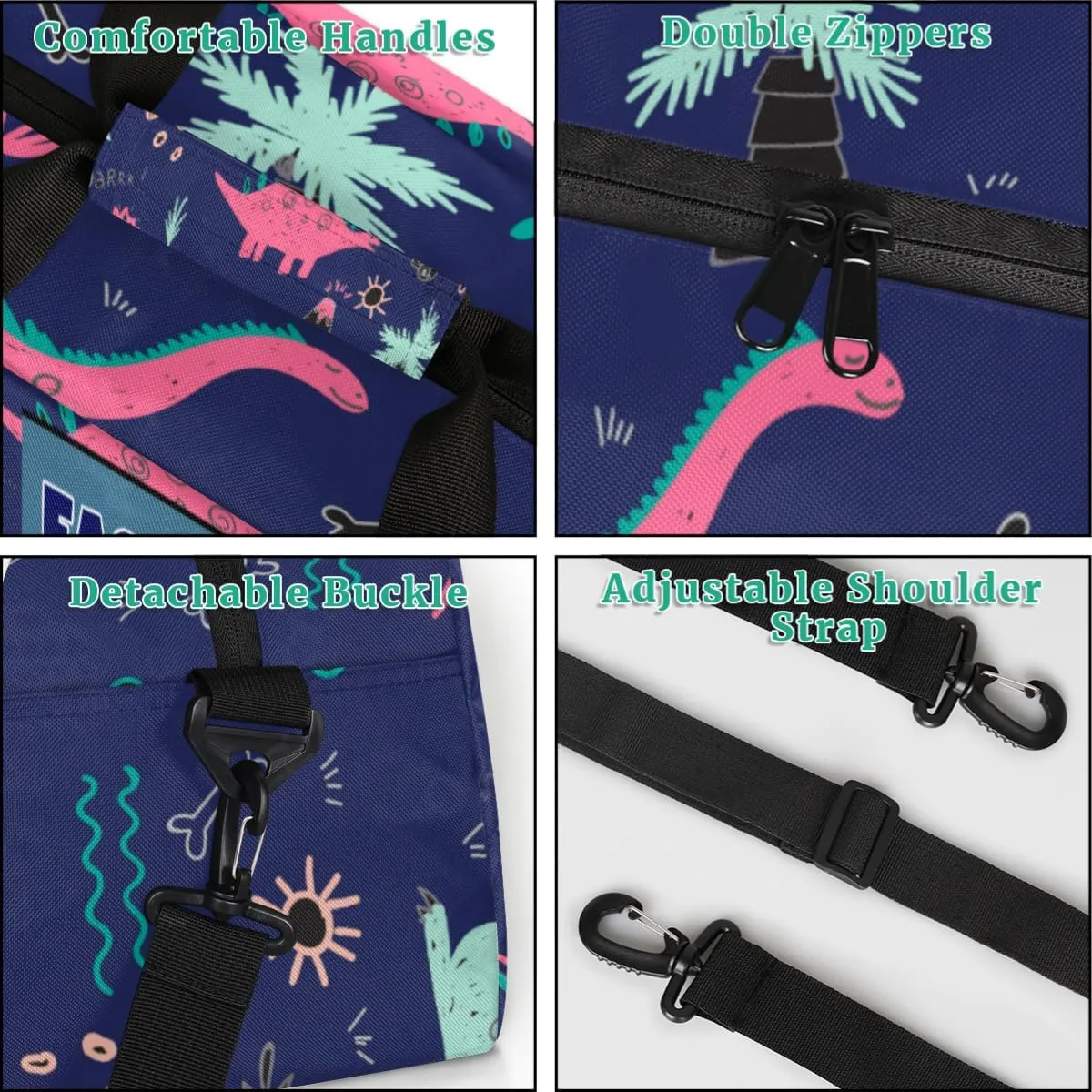 Personalized Kids Sports Gym Bag, Custom Sport Duffel Bag, Cheerleading Dance Bag Weekender Bags Travel Duffel Bag for Girl Colorful Dinosaurs