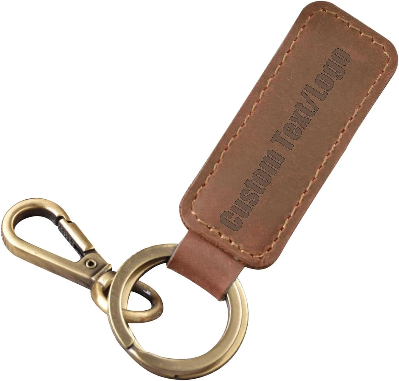 Personalized Leather Custom Keychain Engraved Name Keychain with Double Ring for Men and Women