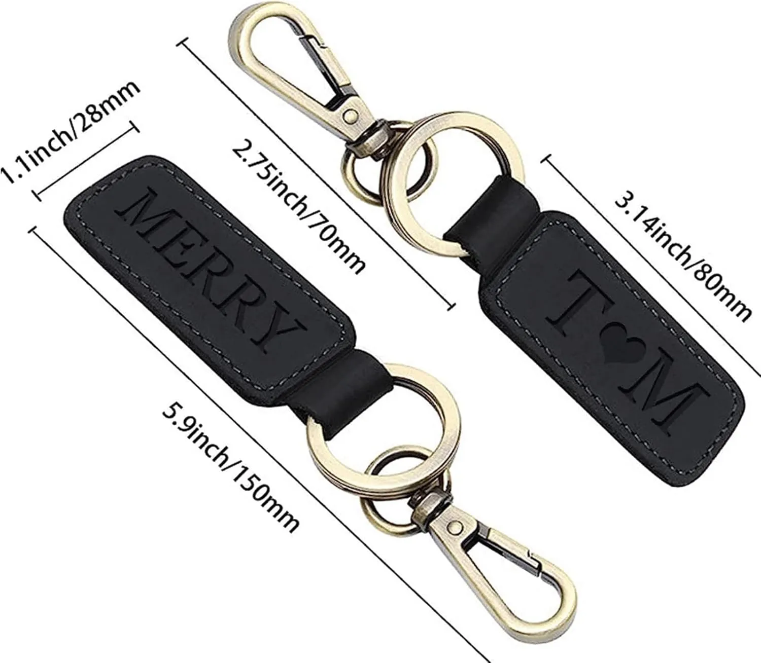 Personalized Leather Custom Keychain Engraved Name Keychain with Double Ring for Men and Women