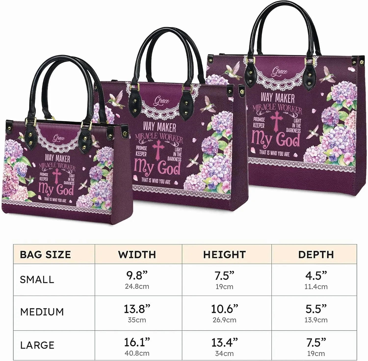 Personalized Leather Handbag for Women, Custom Name Church Bag, Christian Gifts, Mother Day's Gift for God Lovers