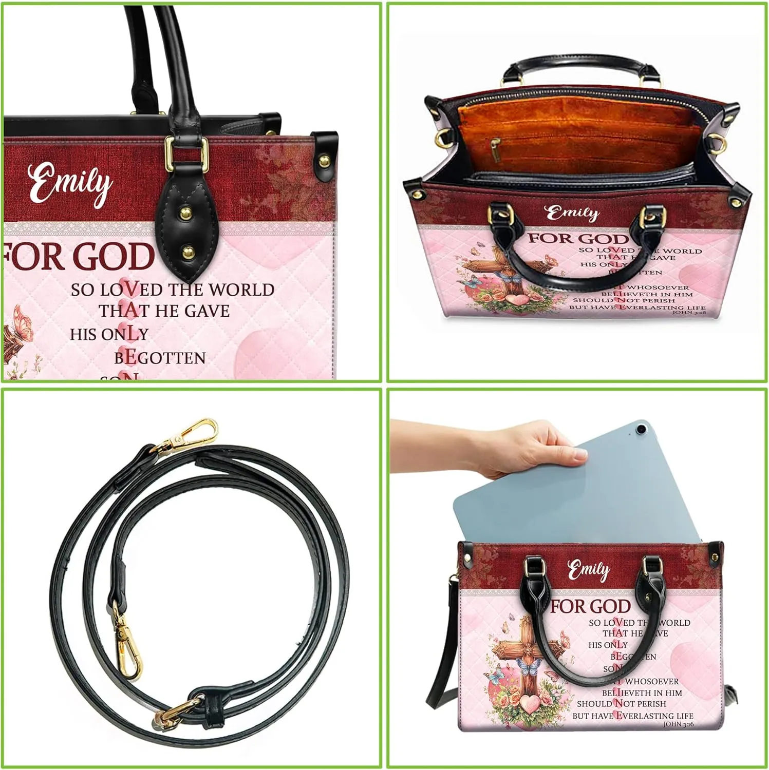 Personalized Leather Handbag for Women, Custom Name Church Bag, Christian Gifts, Mother Day's Gift for God Lovers