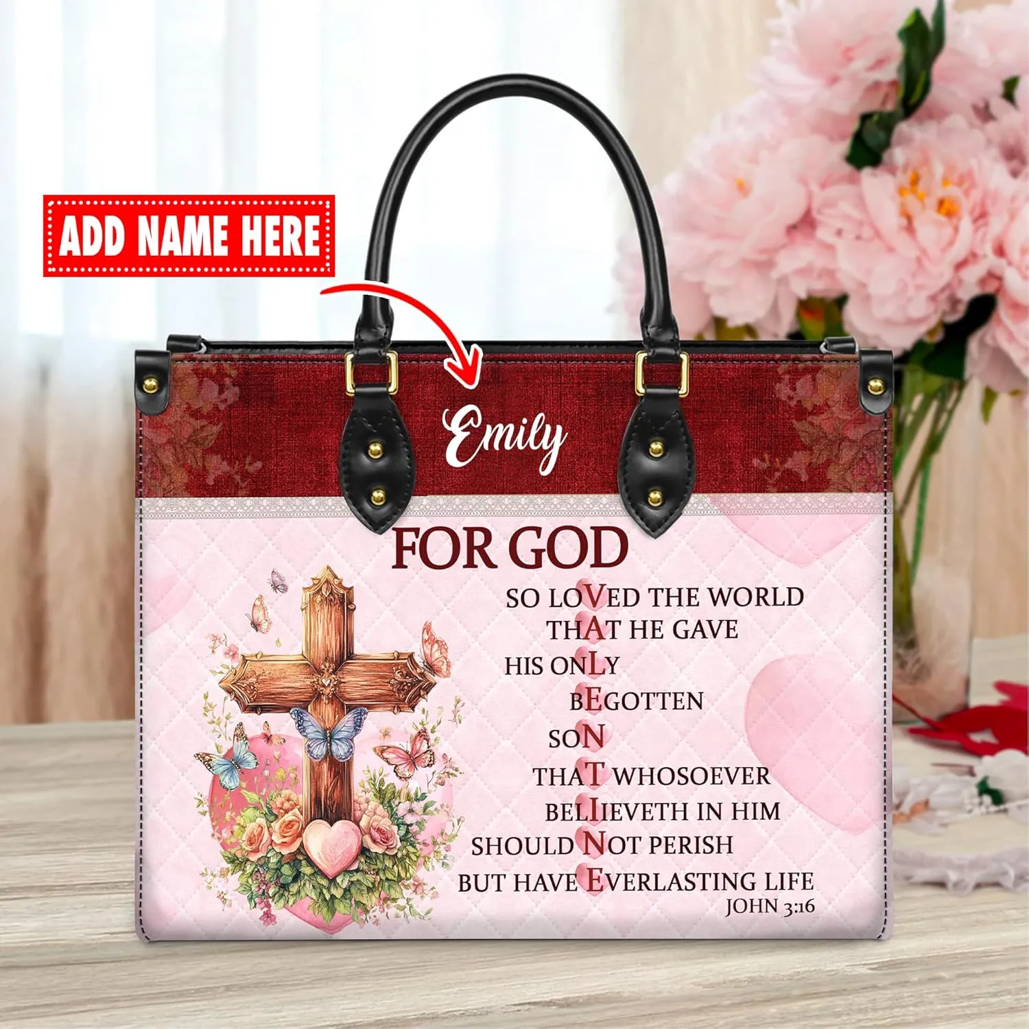 Personalized Leather Handbag for Women, Custom Name Church Bag, Christian Gifts, Mother Day's Gift for God Lovers