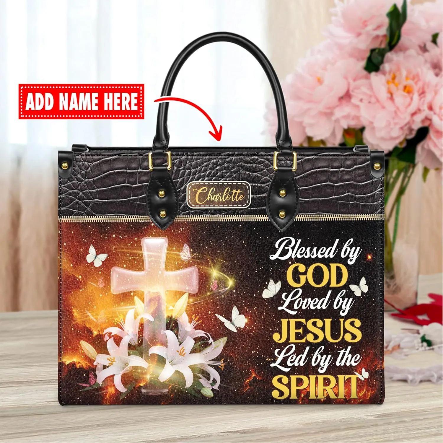 Personalized Leather Handbag for Women, Custom Name Church Bag, Christian Gifts, Mother's Day Gift for God Lovers