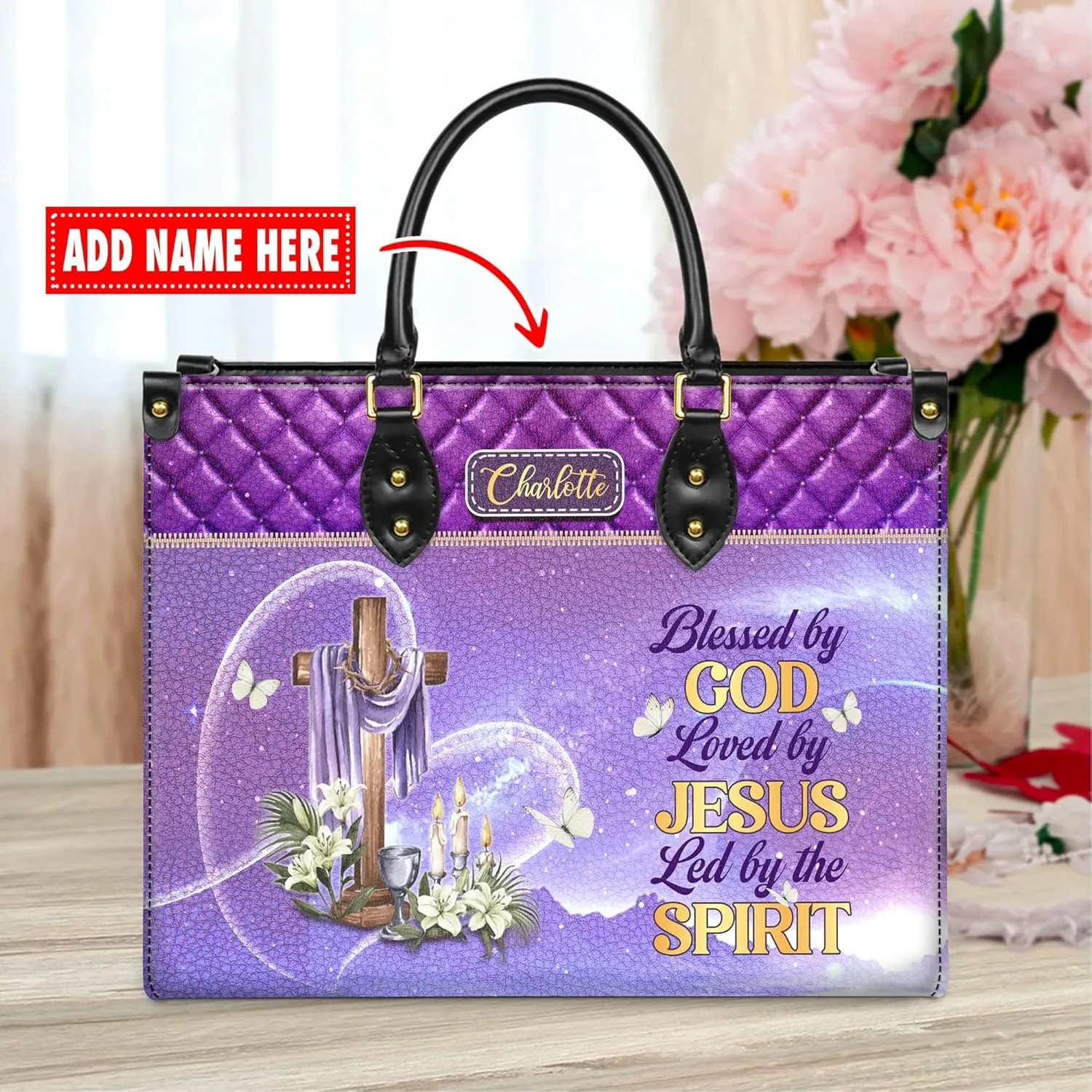 Personalized Leather Handbag for Women, Custom Name Church Bag, Christian Gifts, Mother's Day Gift for God Lovers