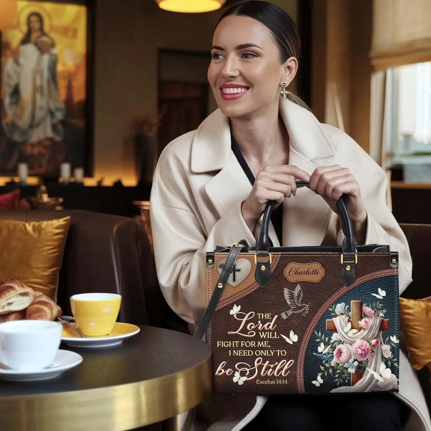 Personalized Leather Handbag for Women – Matching Purse and Wallet Set – Custom Name Church Bags, Mother's Day Gift