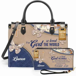 Personalized Leather Handbag for Women – Matching Purse and Wallet Set – Custom Name Church Bags, Mother's Day Gift
