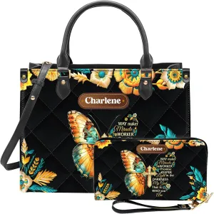 Personalized Leather Handbag for Women – Matching Purse and Wallet Set – Custom Name Church Bags, Mother's Day Gift