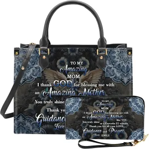 Personalized Leather Handbag for Women – Matching Purse and Wallet Set – Custom Name Church Bags, Mother's Day Gift