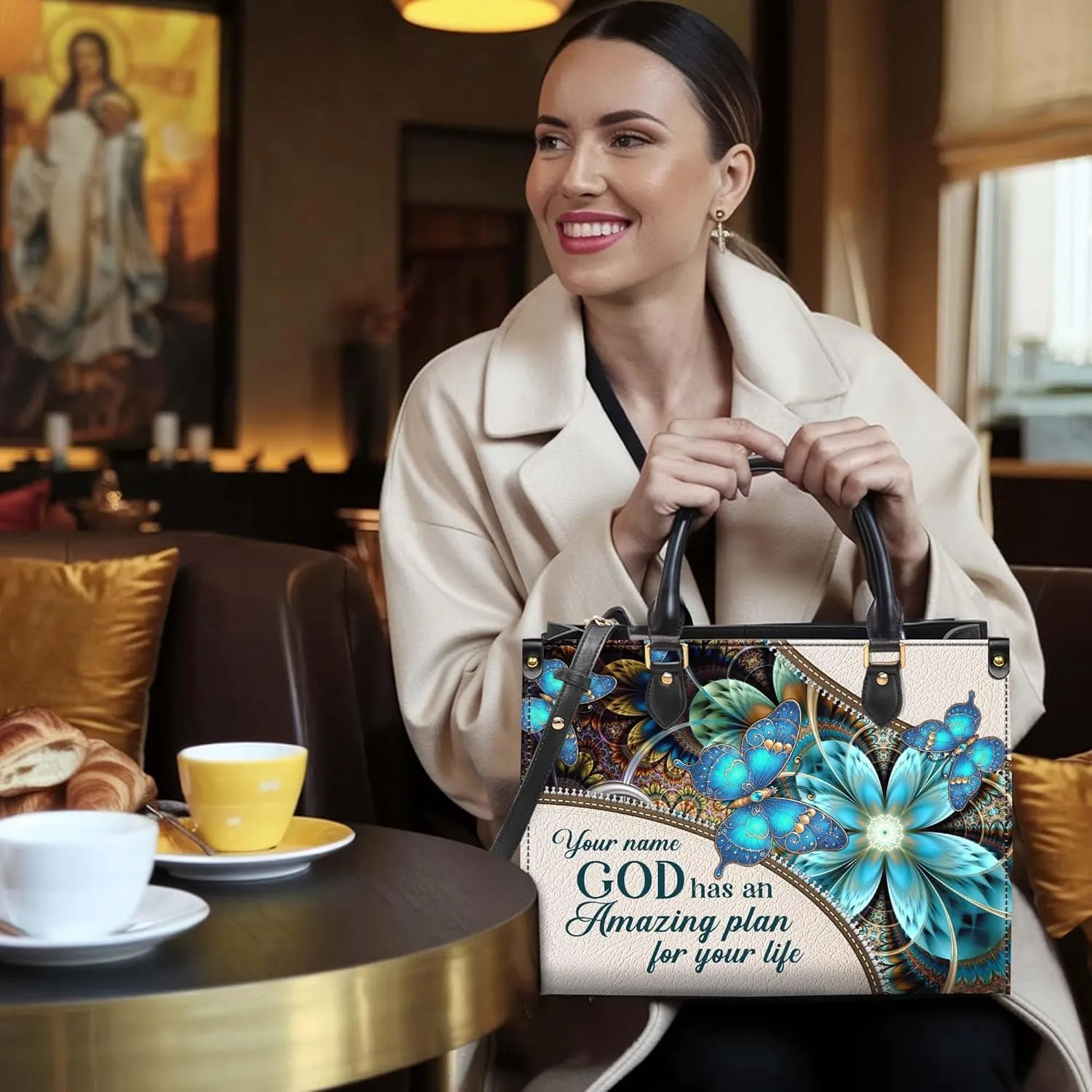 Personalized Leather Handbag for Women – Matching Purse and Wallet Set – Custom Name Church Bags, Mother's Day Gift
