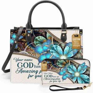Personalized Leather Handbag for Women – Matching Purse and Wallet Set – Custom Name Church Bags, Mother's Day Gift