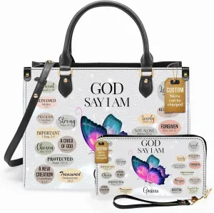 Personalized Leather Handbag for Women – Matching Purse and Wallet Set – Custom Name Church Bags, Mother's Day Gift