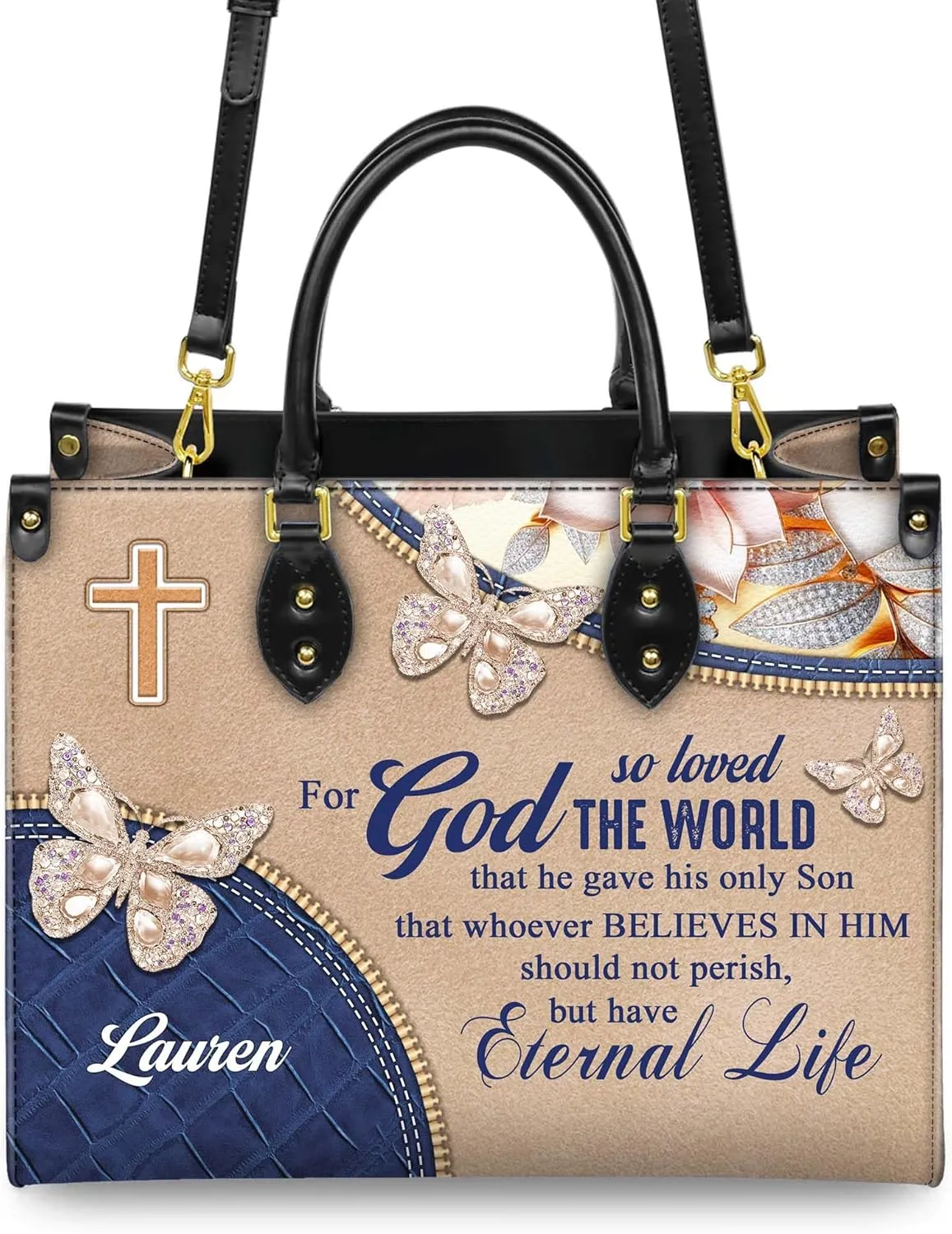 Personalized Leather Handbag for Women – Matching Purse and Wallet Set – Custom Name Church Bags, Mother's Day Gift