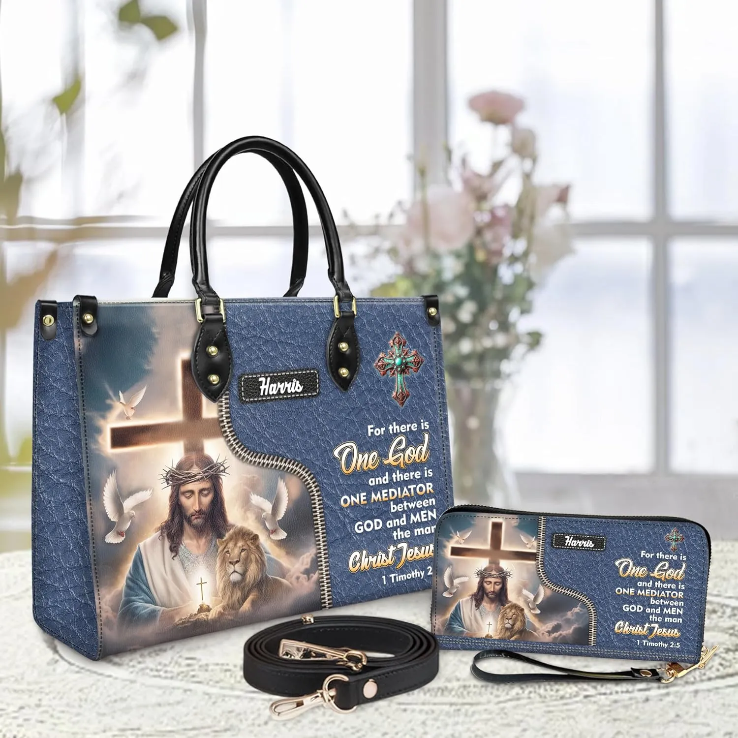 Personalized Leather Handbag for Women – Matching Purse and Wallet Set – Custom Name Church Bags, Mother's Day Gift