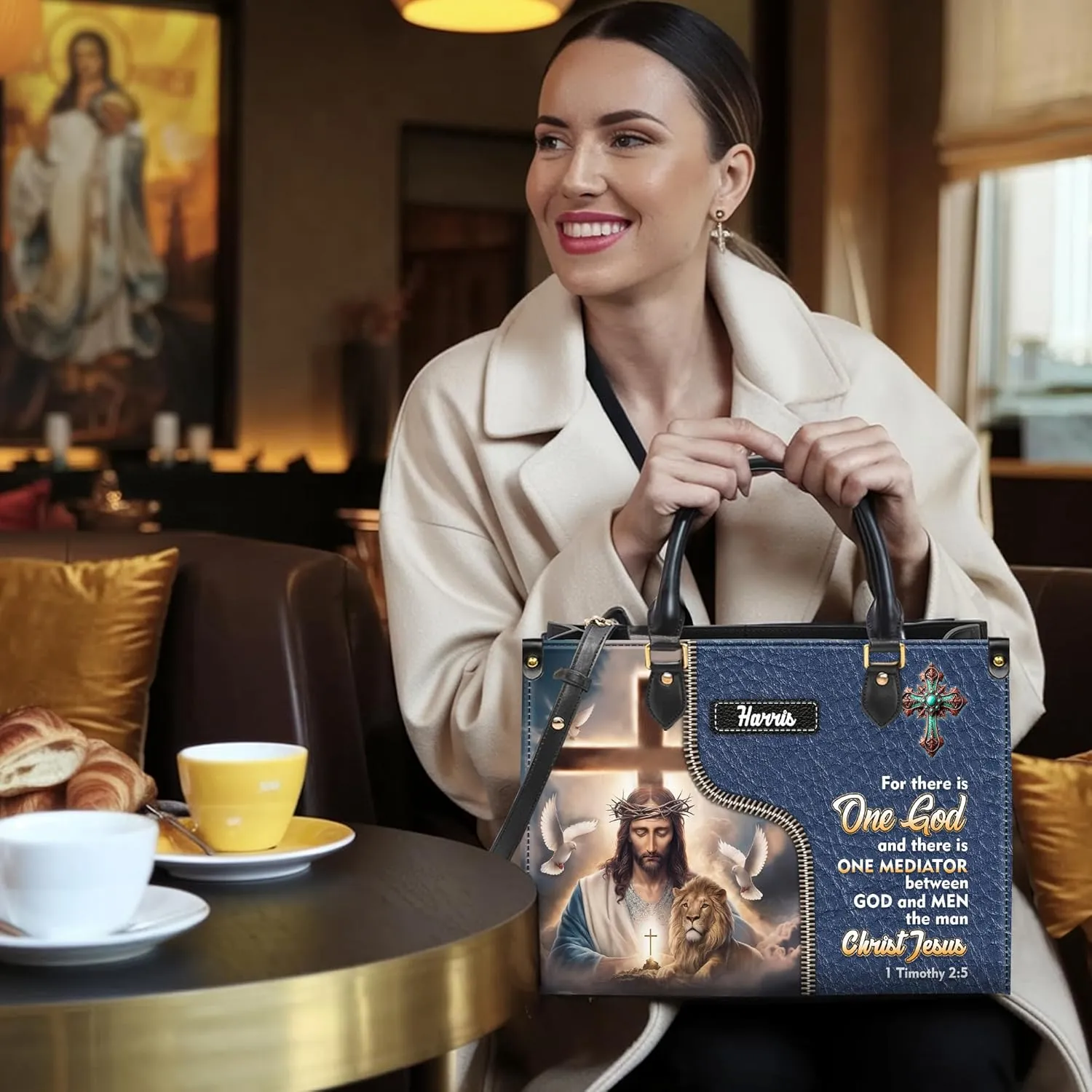 Personalized Leather Handbag for Women – Matching Purse and Wallet Set – Custom Name Church Bags, Mother's Day Gift