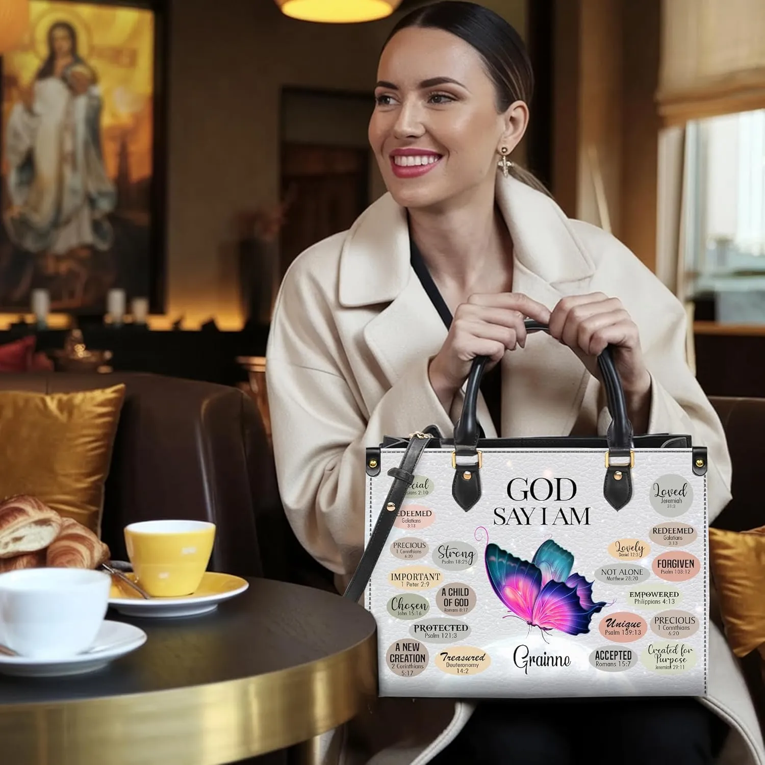 Personalized Leather Handbag for Women – Matching Purse and Wallet Set – Custom Name Church Bags, Mother's Day Gift