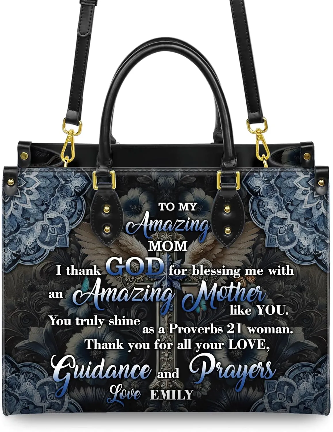 Personalized Leather Handbag for Women – Matching Purse and Wallet Set – Custom Name Church Bags, Mother's Day Gift