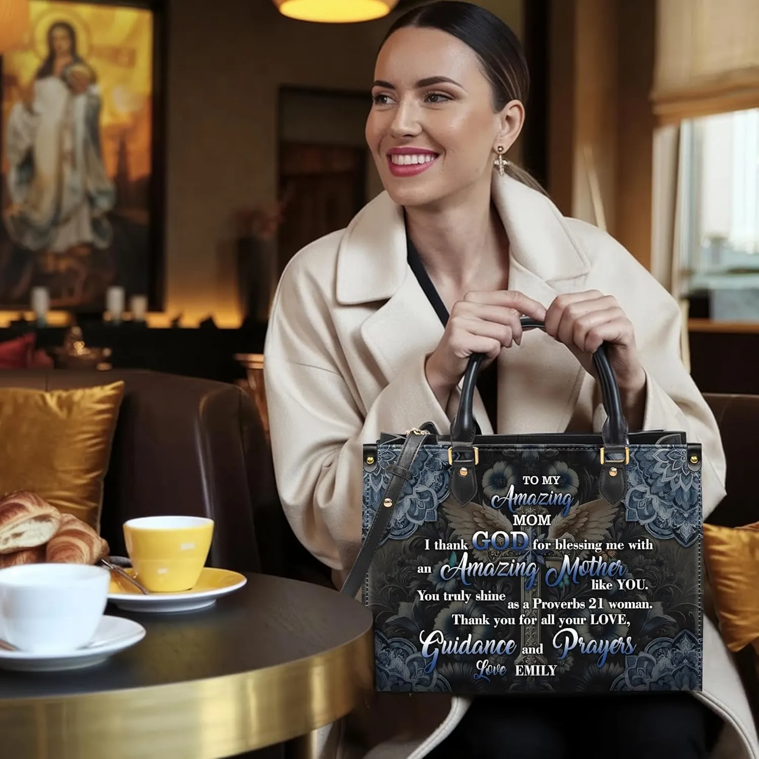 Personalized Leather Handbag for Women – Matching Purse and Wallet Set – Custom Name Church Bags, Mother's Day Gift