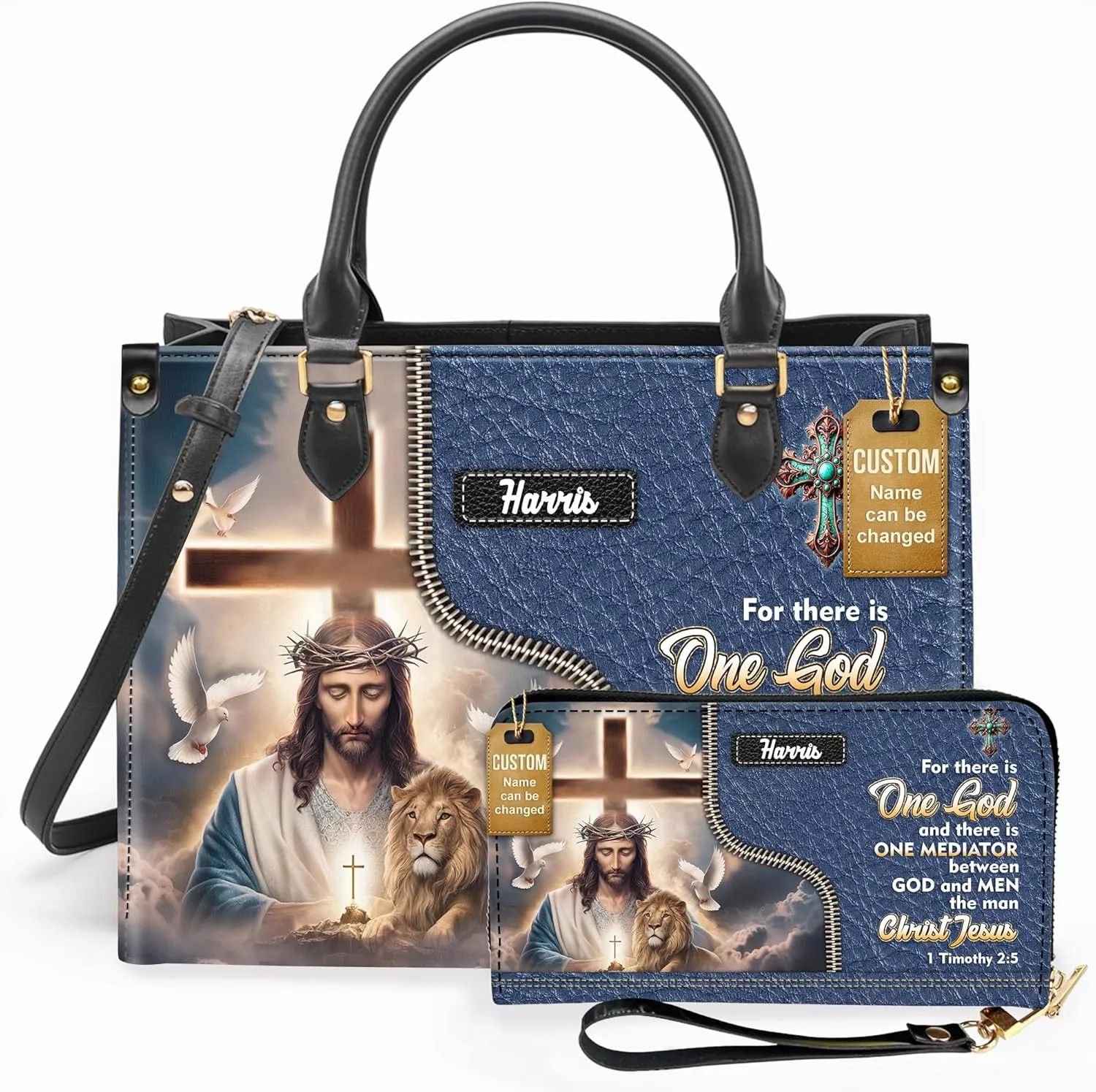 Personalized Leather Handbag for Women – Matching Purse and Wallet Set – Custom Name Church Bags, Mother's Day Gift