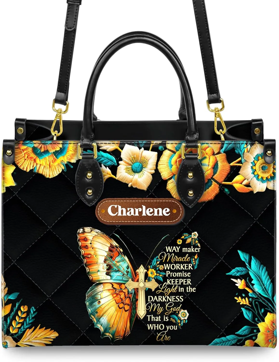 Personalized Leather Handbag for Women – Matching Purse and Wallet Set – Custom Name Church Bags, Mother's Day Gift