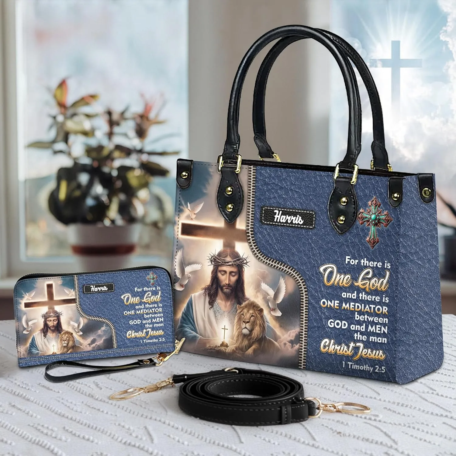 Personalized Leather Handbag for Women – Matching Purse and Wallet Set – Custom Name Church Bags, Mother's Day Gift