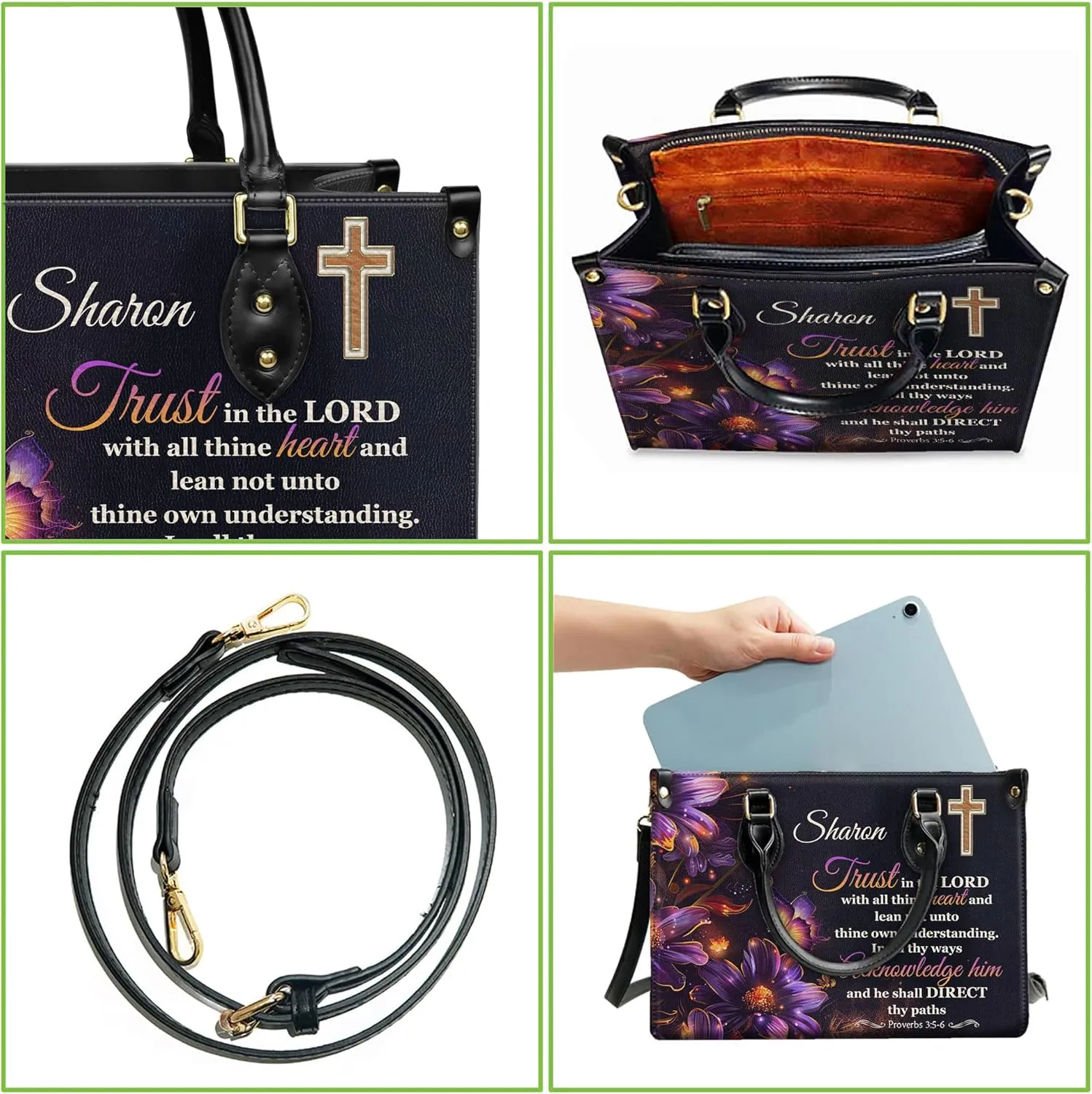 Personalized Leather Handbag with Your Name and Zipper, Perfect Gifts for Christian Gifts For Women - Mother's Day Gifts