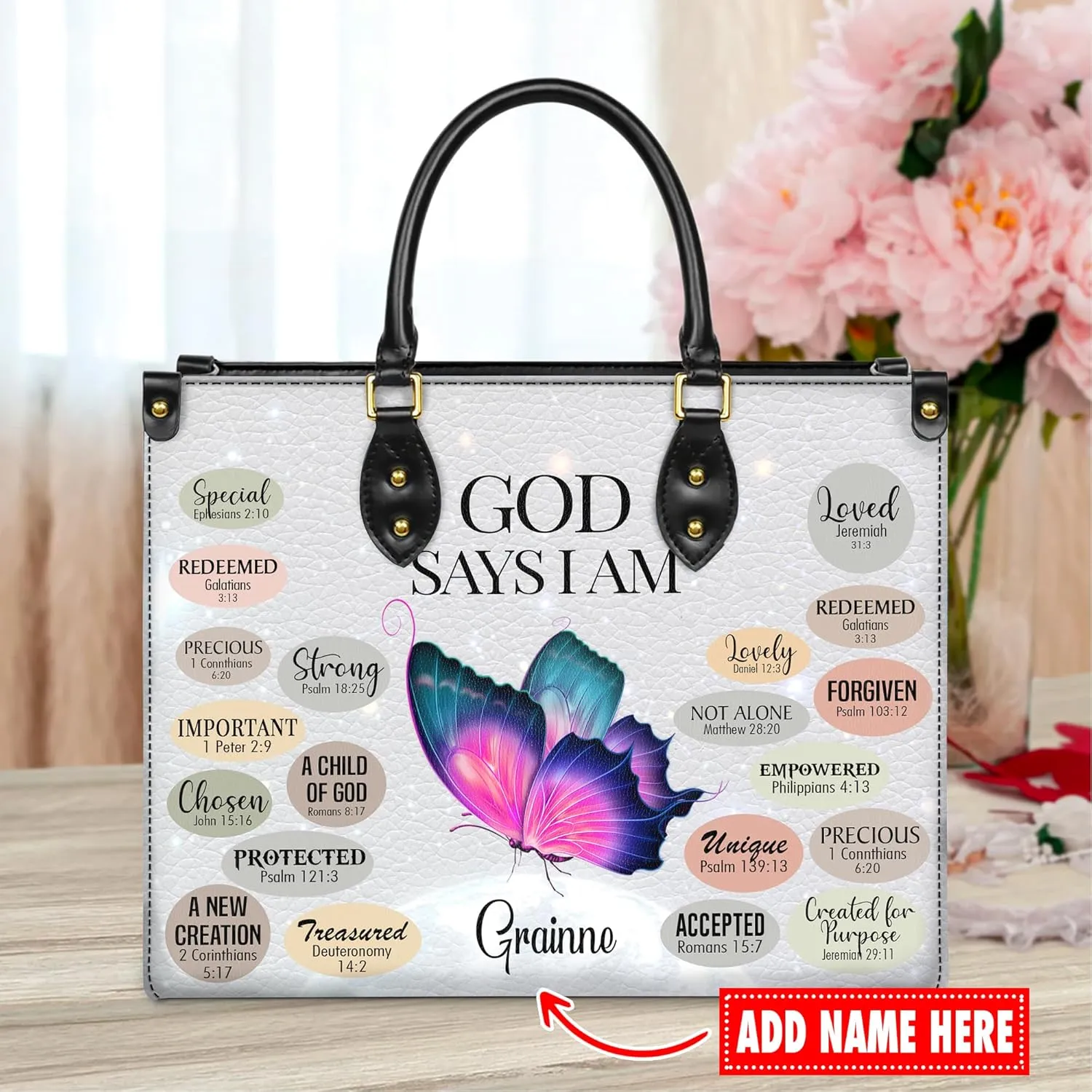 Personalized Leather Handbag with Your Name and Zipper, Perfect Gifts for Christian Gifts For Women - Mother's Day Gifts