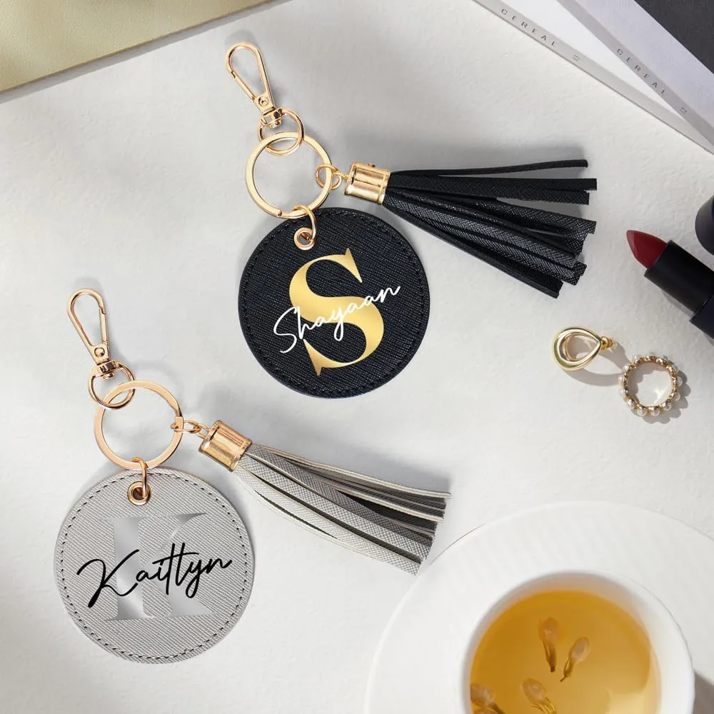 Personalized Leather Keychain Custom Name&Letters Key chain Personalized Key Chain with Tassel for Women Girl