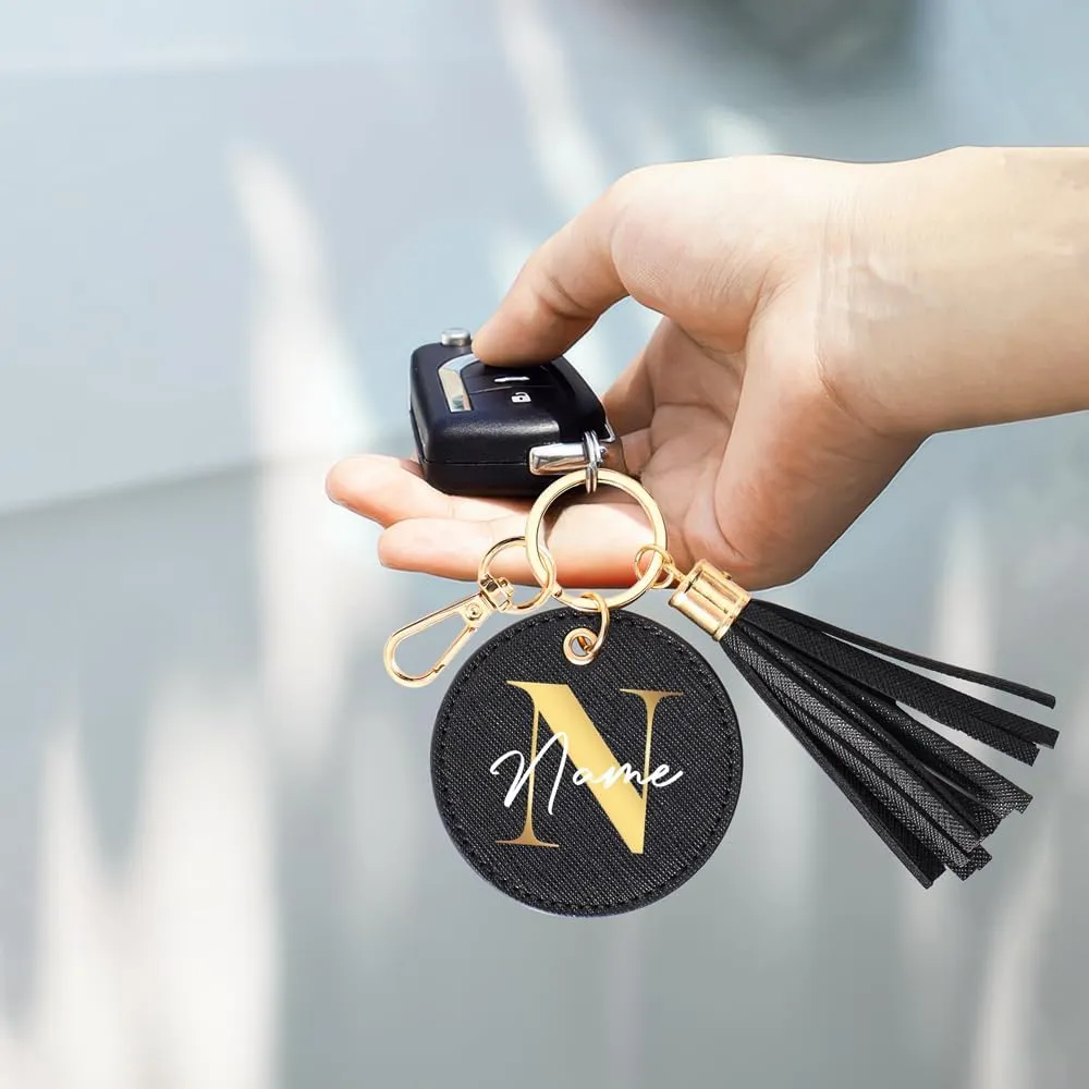 Personalized Leather Keychain Custom Name&Letters Key chain Personalized Key Chain with Tassel for Women Girl