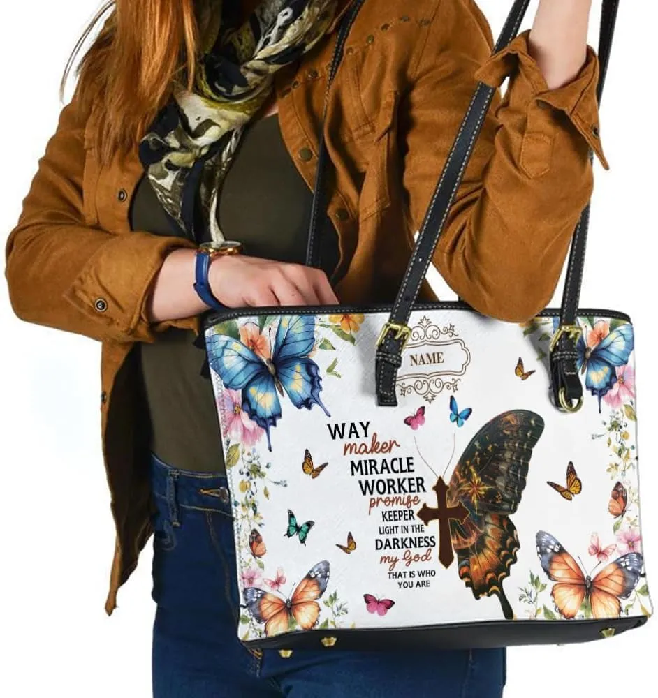 Personalized Leather Tote Bag Custom Name For Women, Mothers Day Birthday Christmas Gifts For Women, Christian Gifts