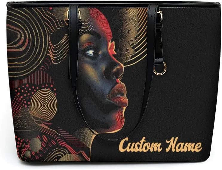 Personalized Leather Tote Bag for Black African Women, Custom Name Handbag, Mother’s Day Birthday & Christmas Gift