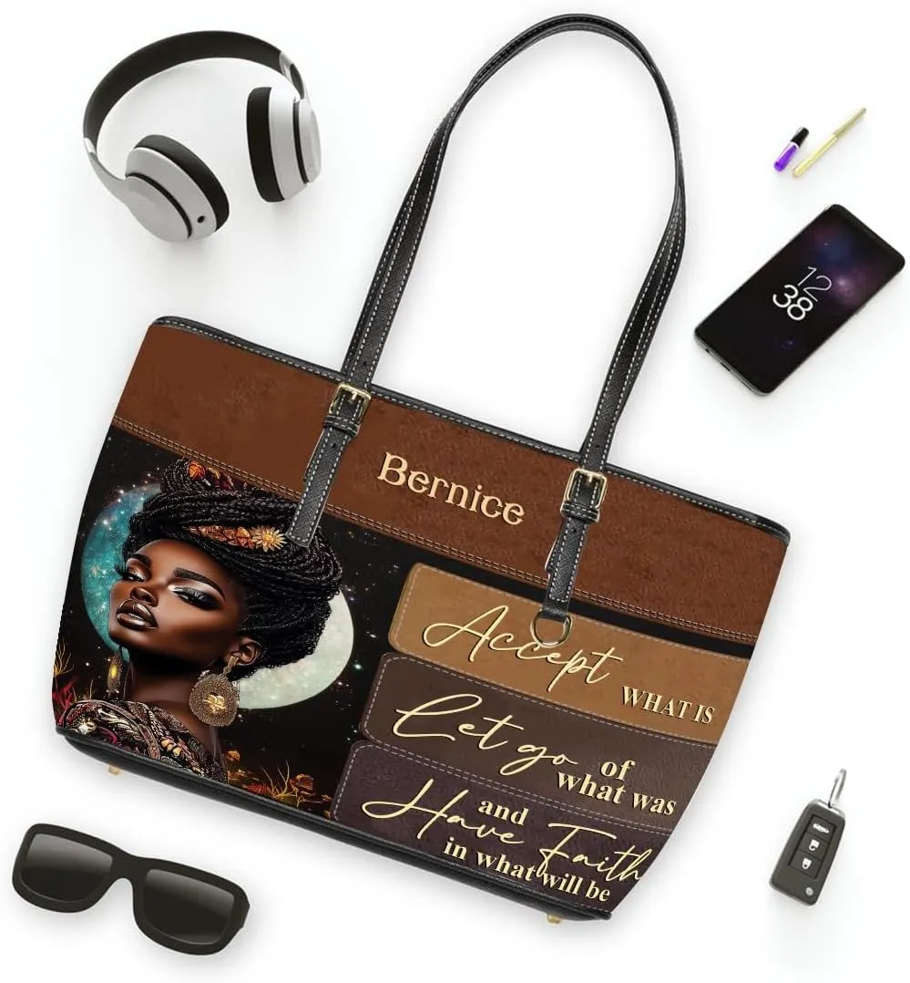 Personalized Leather Tote Bag for Black African Women, Custom Name Handbag, Mother’s Day Birthday & Christmas Gift