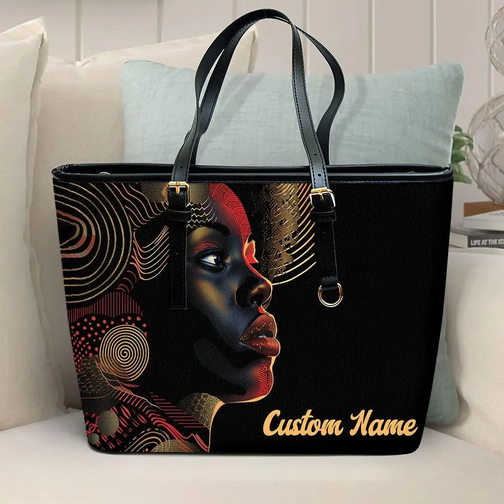 Personalized Leather Tote Bag for Black African Women, Custom Name Handbag, Mother’s Day Birthday & Christmas Gift