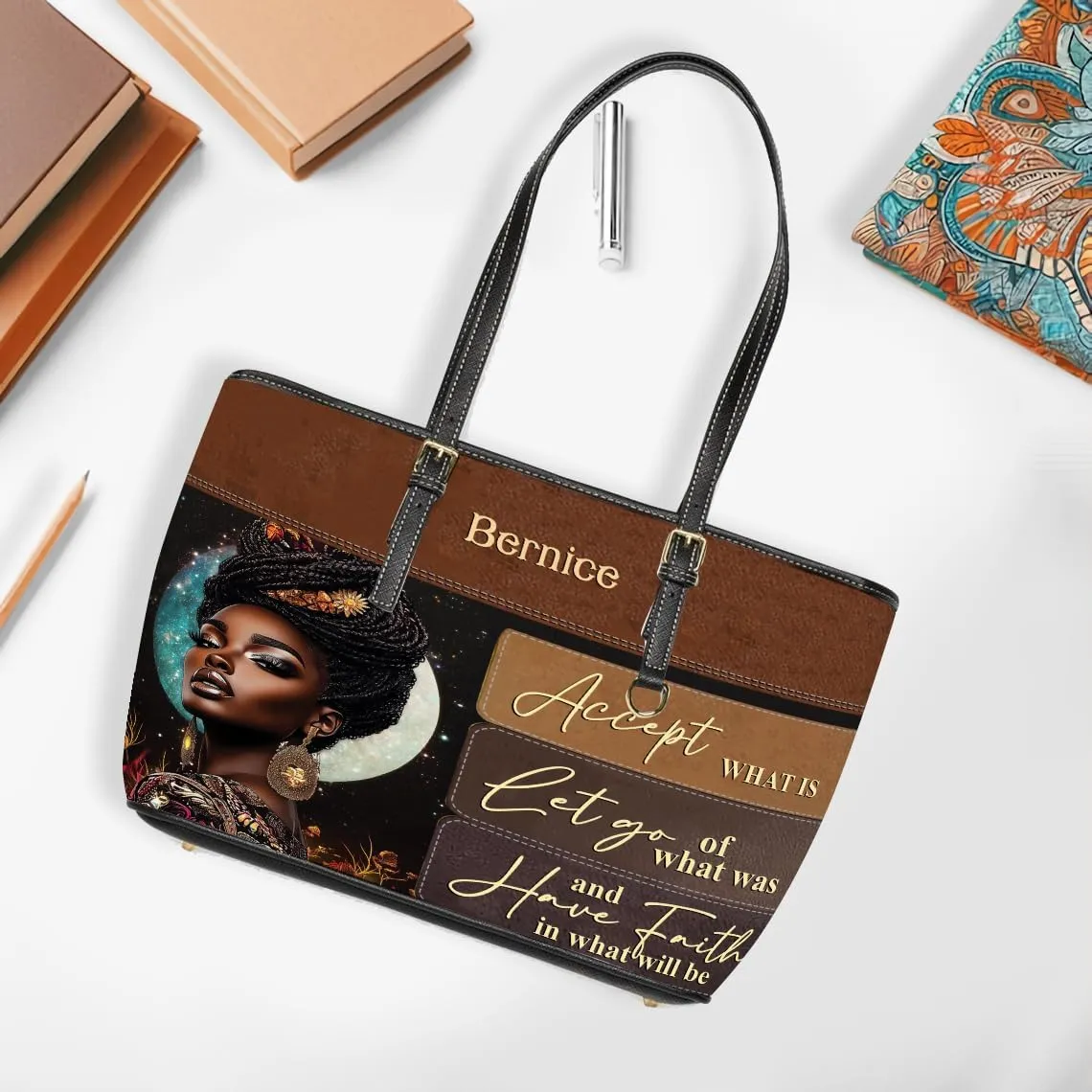 Personalized Leather Tote Bag for Black African Women, Custom Name Handbag, Mother’s Day Birthday & Christmas Gift
