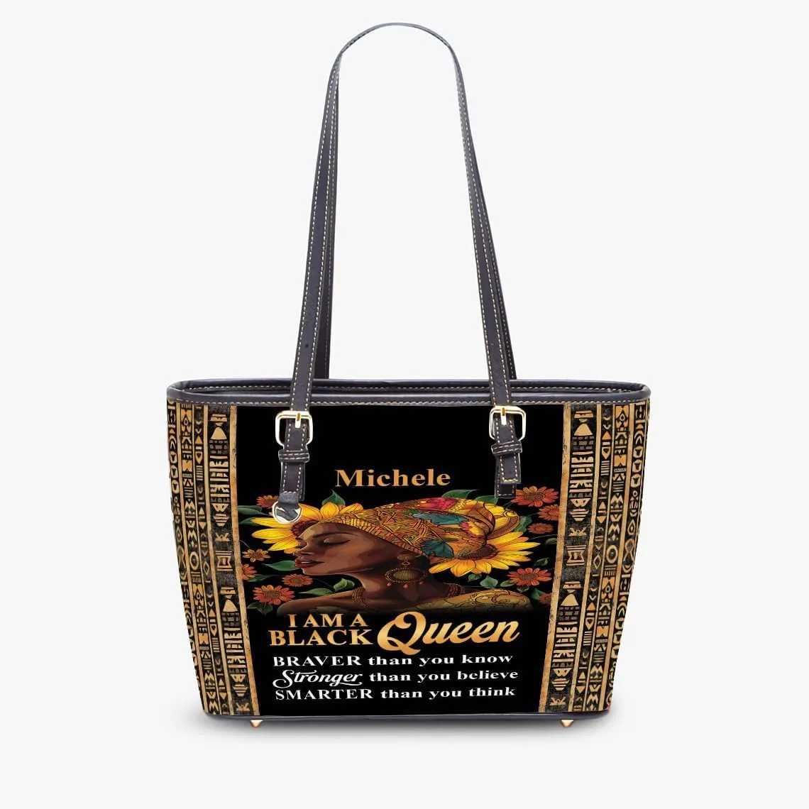 Personalized Leather Tote Bag for Black African Women, Custom Name Handbag, Mother’s Day Birthday & Christmas Gift