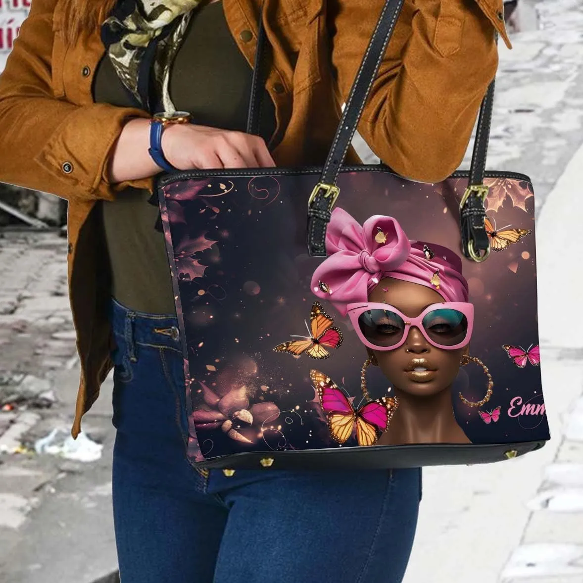 Personalized Leather Tote Bag for Black African Women, Custom Name Handbag, Mother’s Day Birthday & Christmas Gift