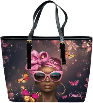 Personalized Leather Tote Bag for Black African Women, Custom Name Handbag, Mother’s Day Birthday & Christmas Gift
