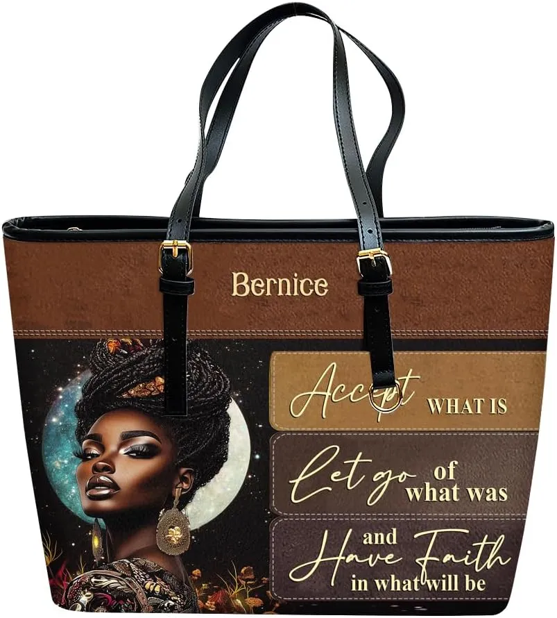 Personalized Leather Tote Bag for Black African Women, Custom Name Handbag, Mother’s Day Birthday & Christmas Gift