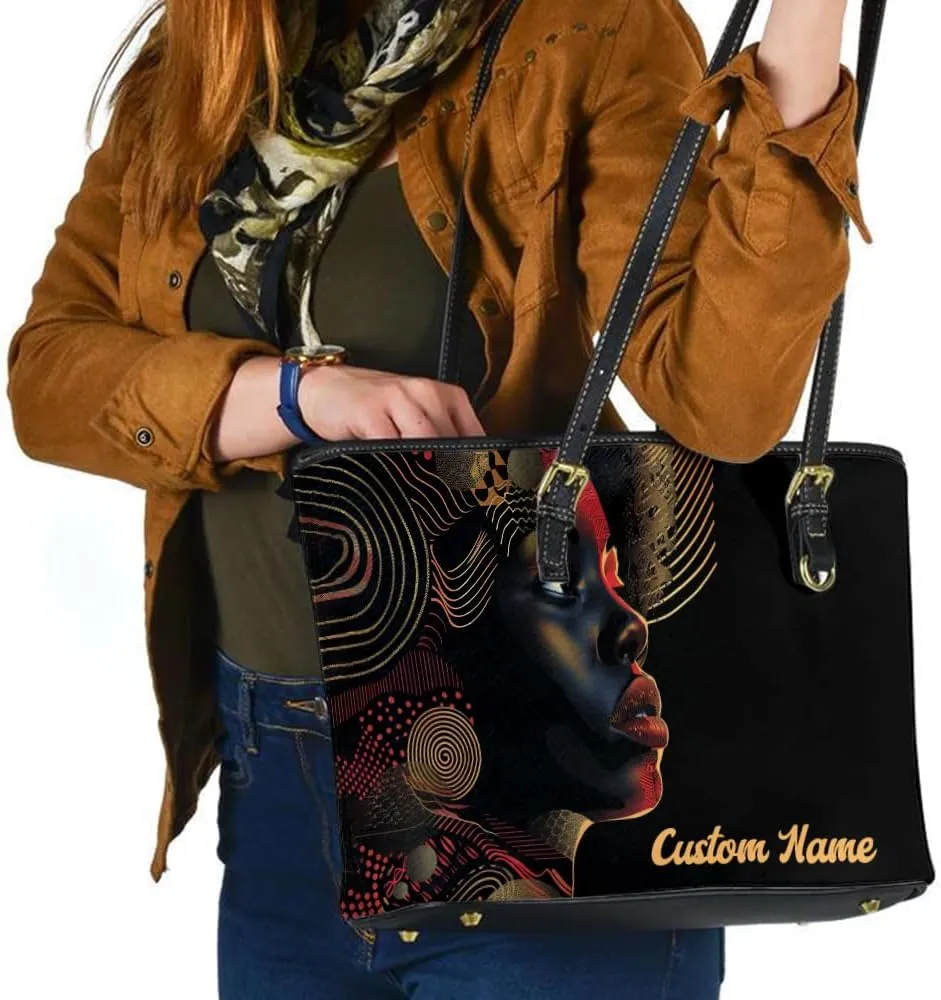 Personalized Leather Tote Bag for Black African Women, Custom Name Handbag, Mother’s Day Birthday & Christmas Gift
