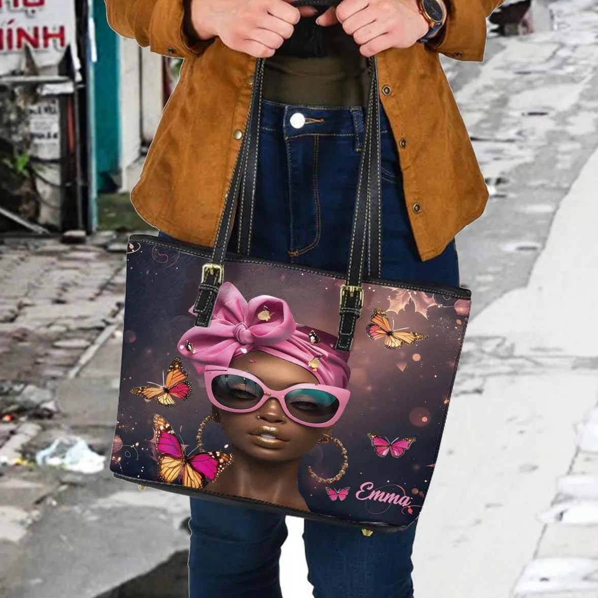 Personalized Leather Tote Bag for Black African Women, Custom Name Handbag, Mother’s Day Birthday & Christmas Gift