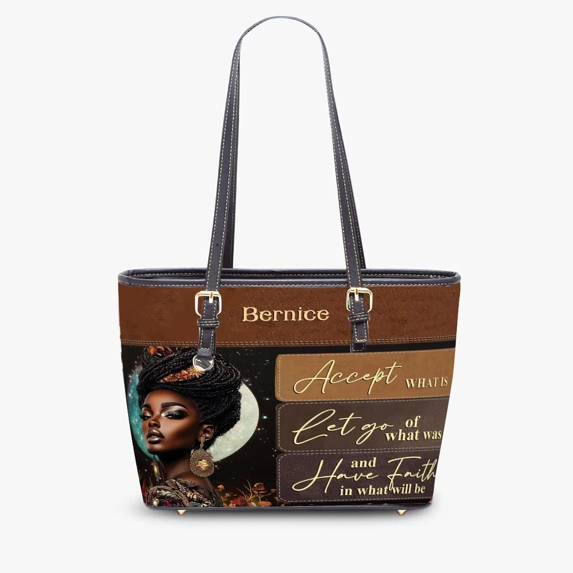 Personalized Leather Tote Bag for Black African Women, Custom Name Handbag, Mother’s Day Birthday & Christmas Gift