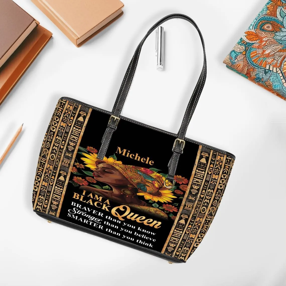 Personalized Leather Tote Bag for Black African Women, Custom Name Handbag, Mother’s Day Birthday & Christmas Gift