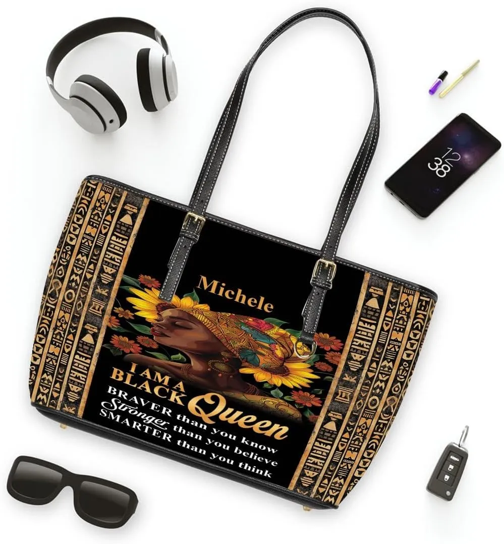 Personalized Leather Tote Bag for Black African Women, Custom Name Handbag, Mother’s Day Birthday & Christmas Gift
