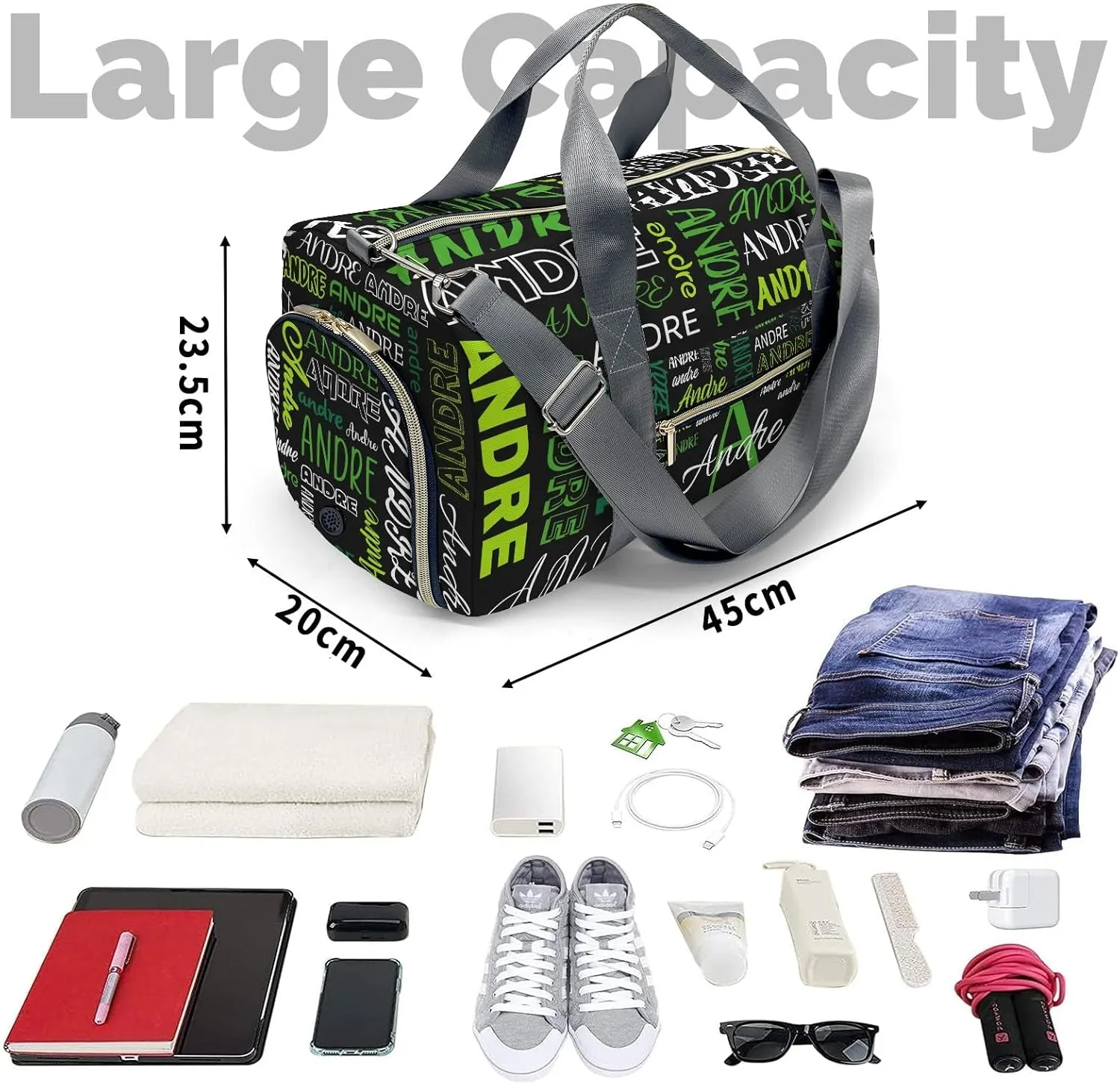 Personalized Luggage Bag Black Green Customized Travel Bag with Name Sports Bag Dance Bag Weekend Vacation Gym Bag