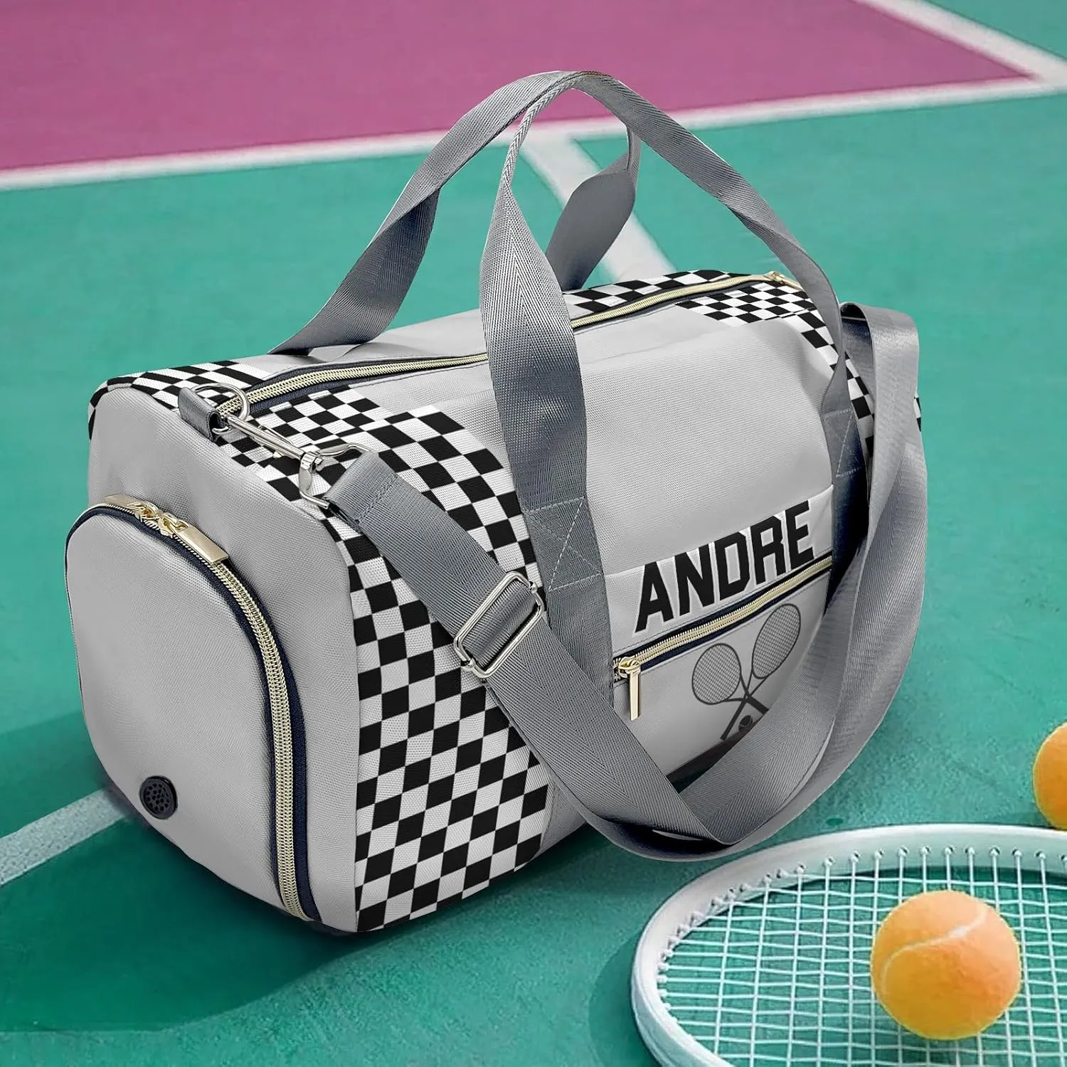 Personalized Luggage Bag Grey Customized Travel Bag with Name Sports Bag Dance Bag Weekend Vacation Gym Bag