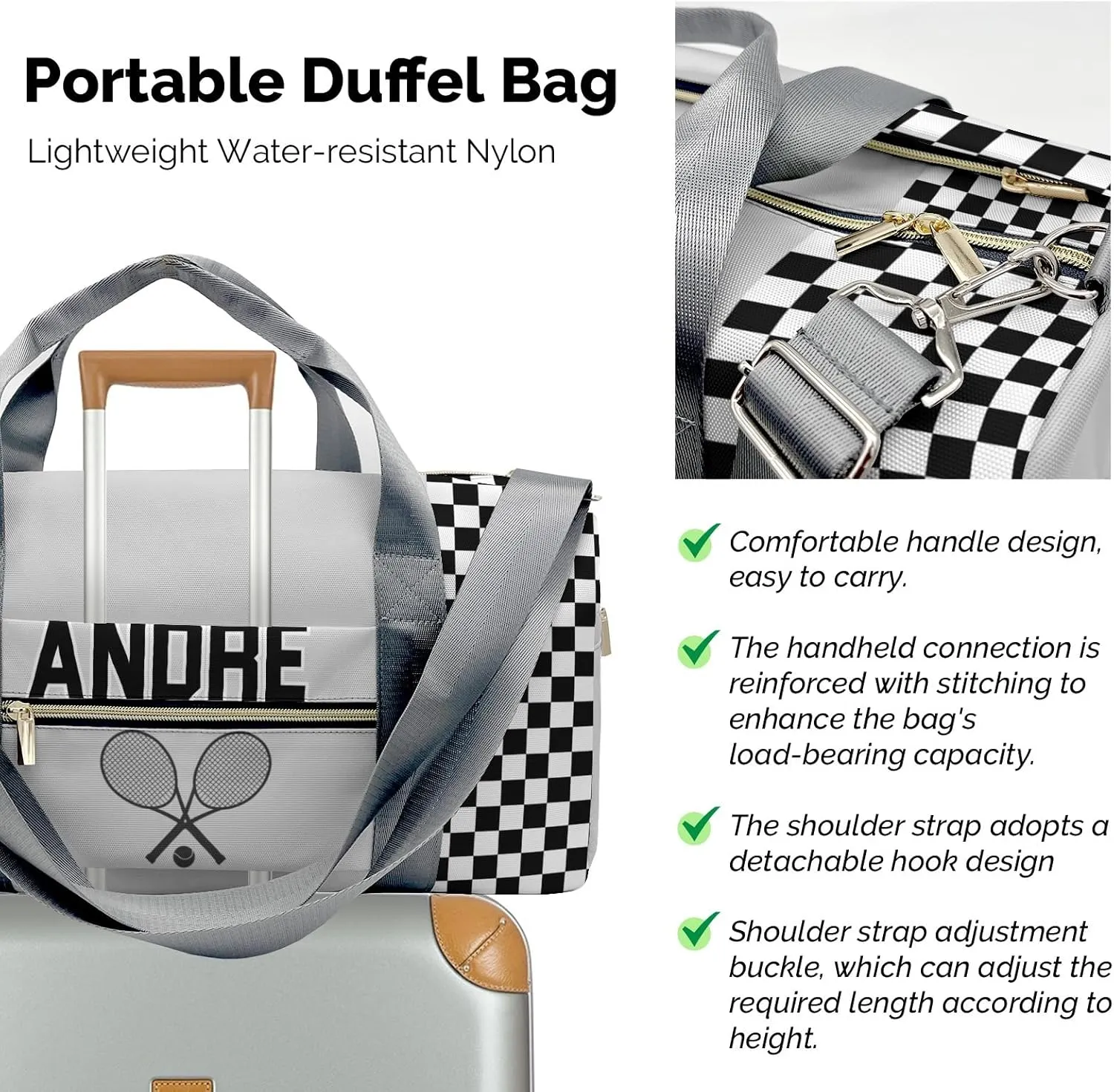 Personalized Luggage Bag Grey Customized Travel Bag with Name Sports Bag Dance Bag Weekend Vacation Gym Bag