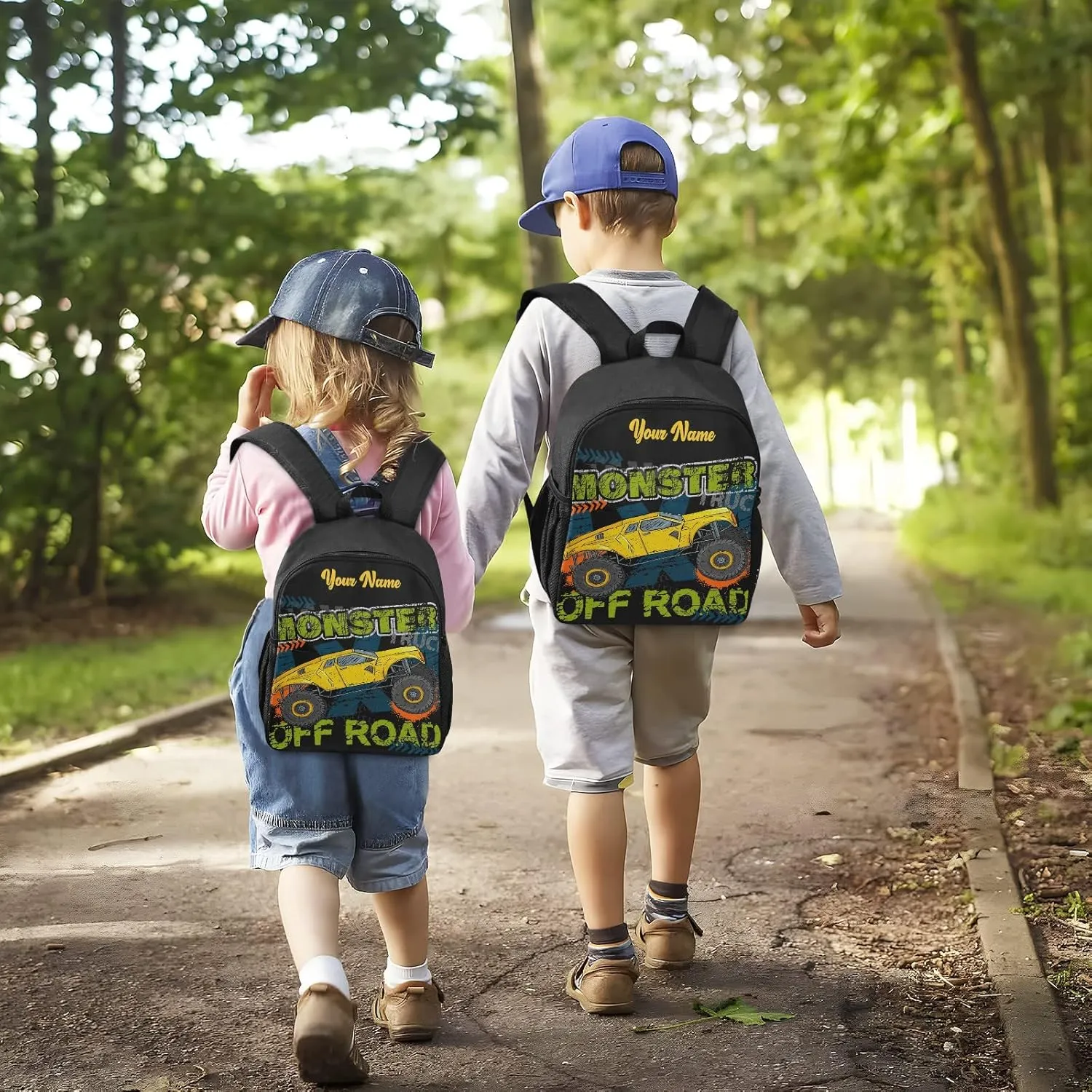 Personalized Monster Truck Kids Backpacks for Boys Preschool Backpack Light School Travel Backpacks with Name