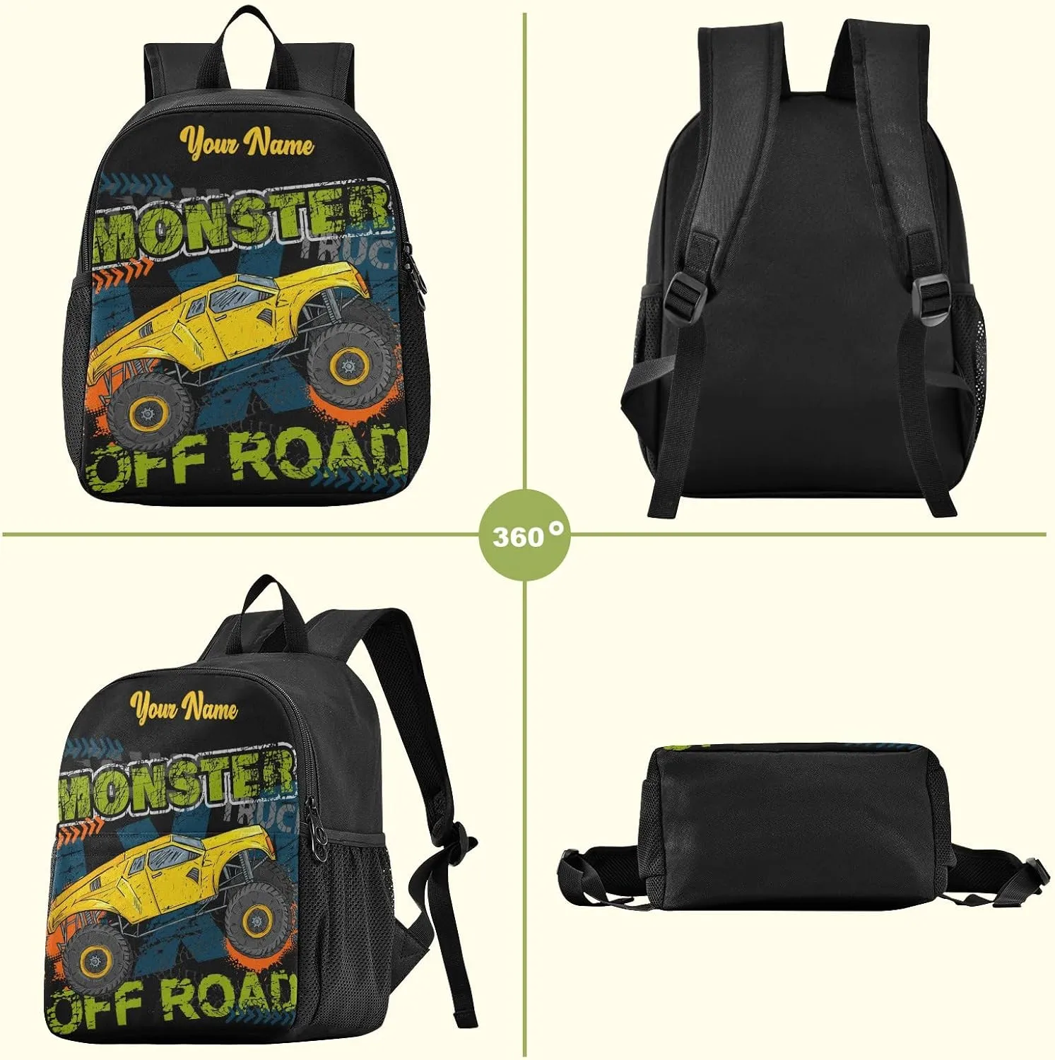 Personalized Monster Truck Kids Backpacks for Boys Preschool Backpack Light School Travel Backpacks with Name