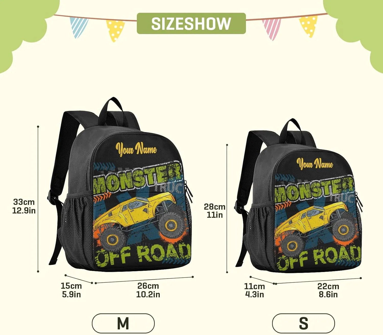 Personalized Monster Truck Kids Backpacks for Boys Preschool Backpack Light School Travel Backpacks with Name