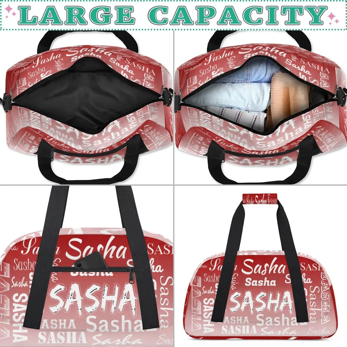 Personalized Name Dance Bag Cheer Gymnastics Bags, Custom Duffel Bag Cheer Bags, Custom Sport Duffel Gym Bags Deep Red Gradient Travel Overnight Weekender Bags